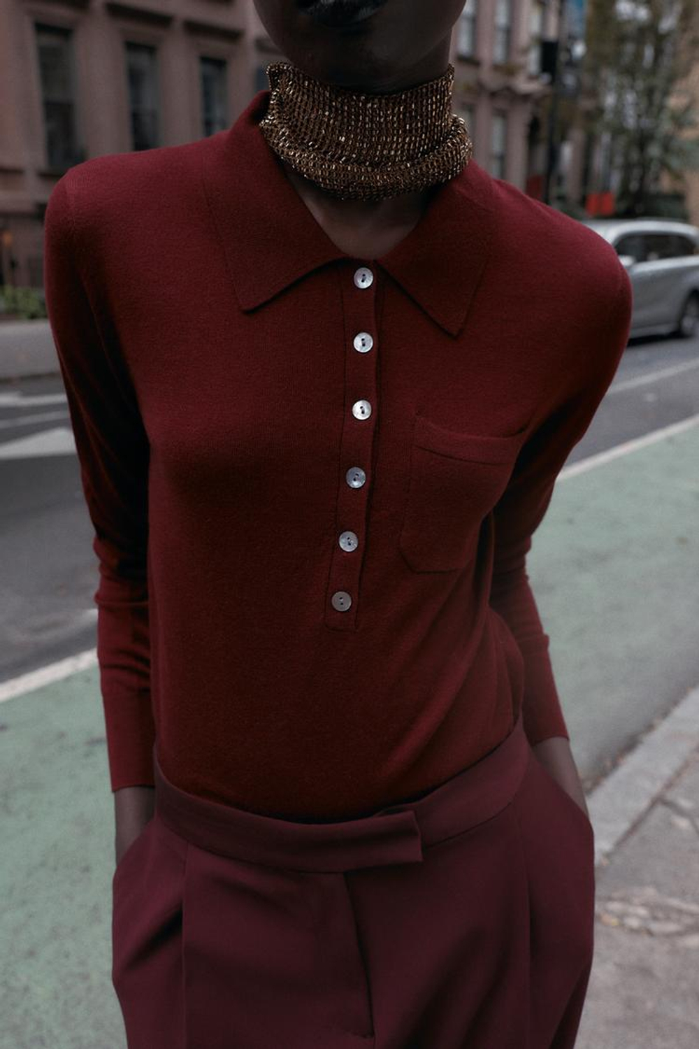 ZARA БАЗОВОЕ ПОЛО ИЗ СМЕСОВОЙ ШЕРСТИ, БУРГУНДИ