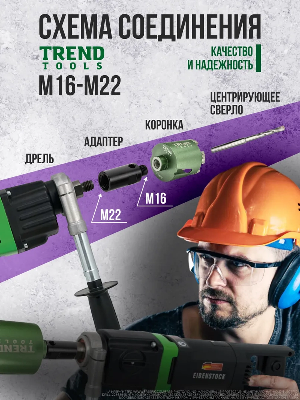 Адаптер М16-М22 для алмазных коронок под центрирующее сверло