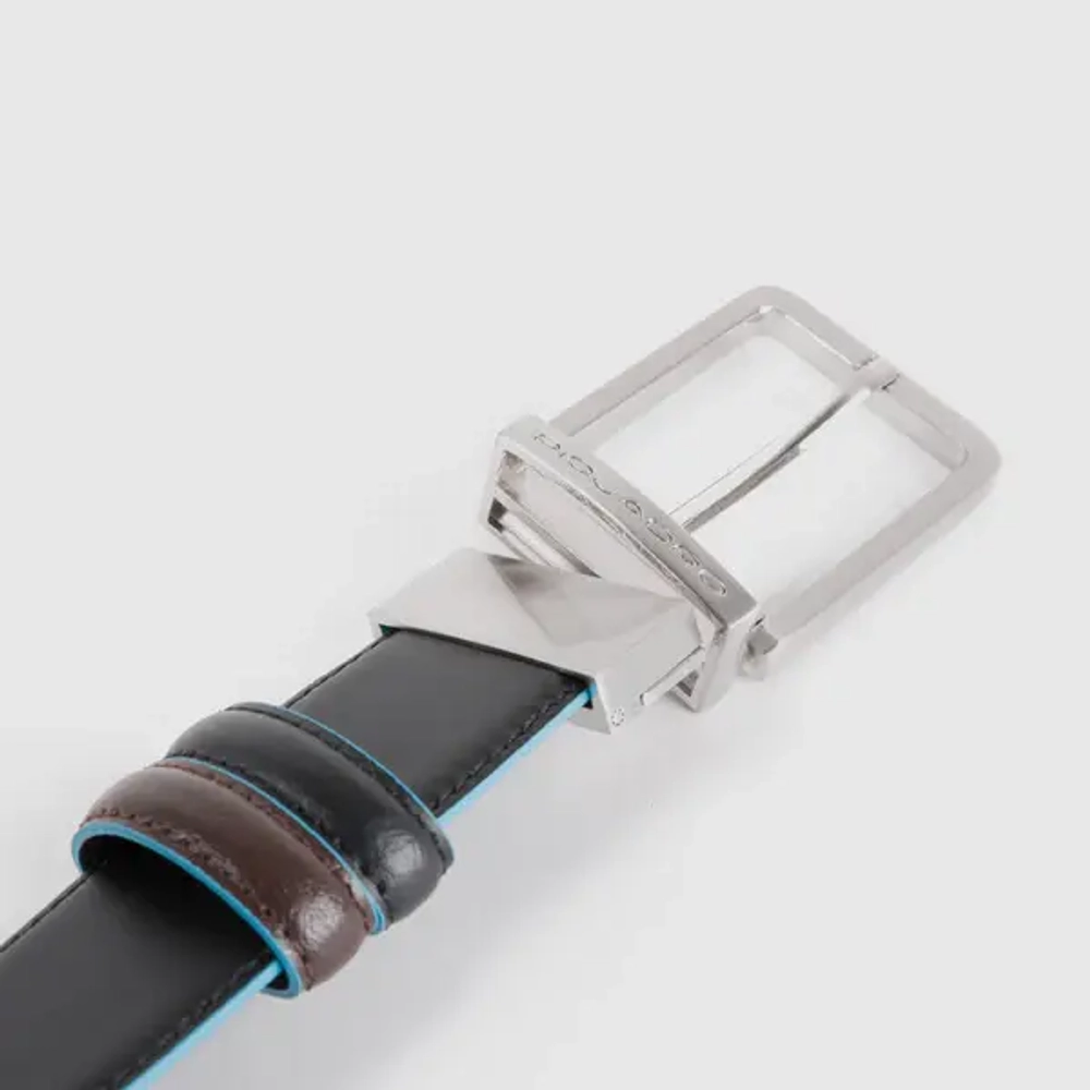Ремень двусторонний кожаный Piquadro Blue Square/Black-mahogany