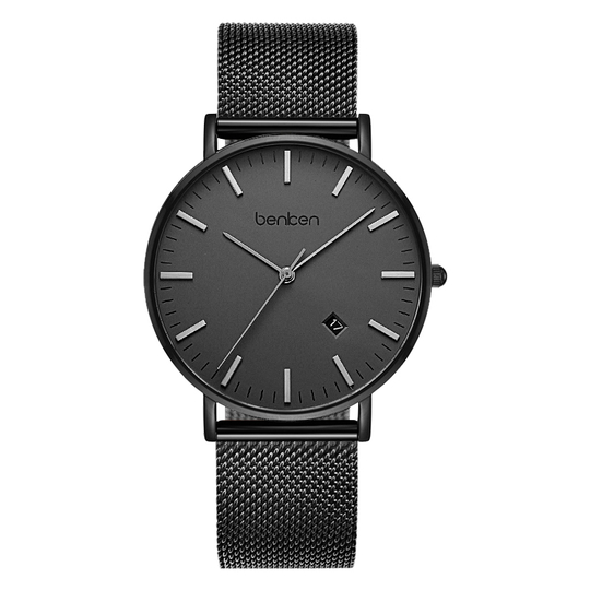 BENKEN Quartz Movement Stainless Steel Strap Watch Men"s Watches Black Dial