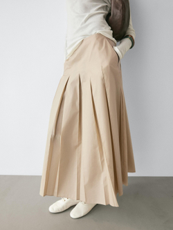 Massimo Dutti Хлопковая юбка миди со складками, песочный