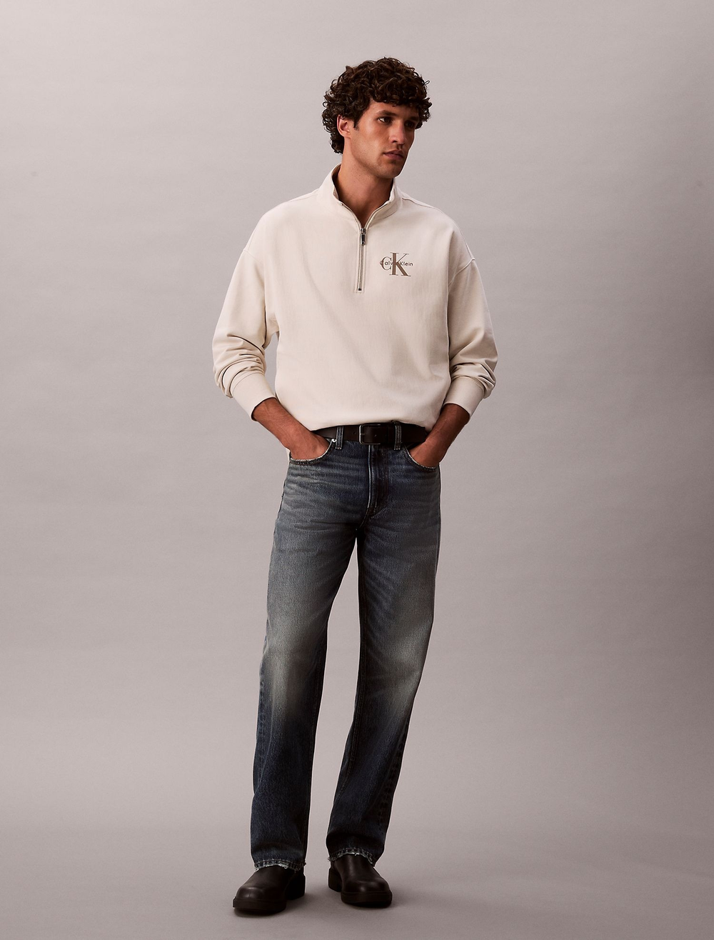 Свитшот на молнии Calvin Klein Monologo Premium Terry Quarter Zip Chalk