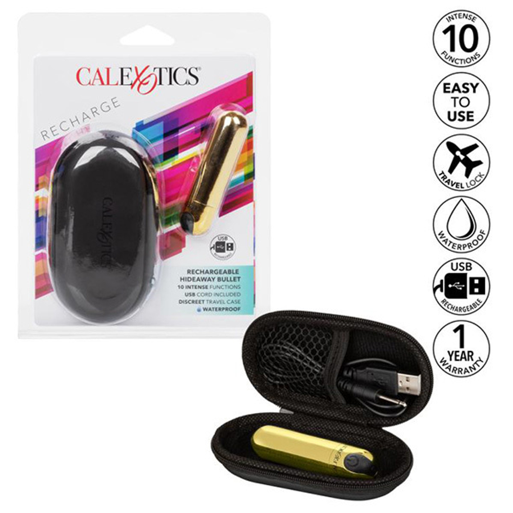 Золотистая вибропуля 7,5см в чехле для хранения California Exotic Novelties Rechargeable Hideaway Bullet SE-0062-45-2