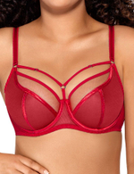 Красный бюстгальтер на косточках plus size с декоративными бретелями (Размер: 85I) (Цвет: красный)