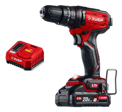ЗУБР 20 В, 40 Н·м, 1 АКБ LMS (2 А·ч), ударная дрель-шуруповерт (ДШУ-40-21)
