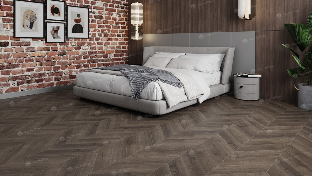 Каменно-полимерная напольная плитка Alpine Floor Chevron Дуб Антарес ECO 18-9