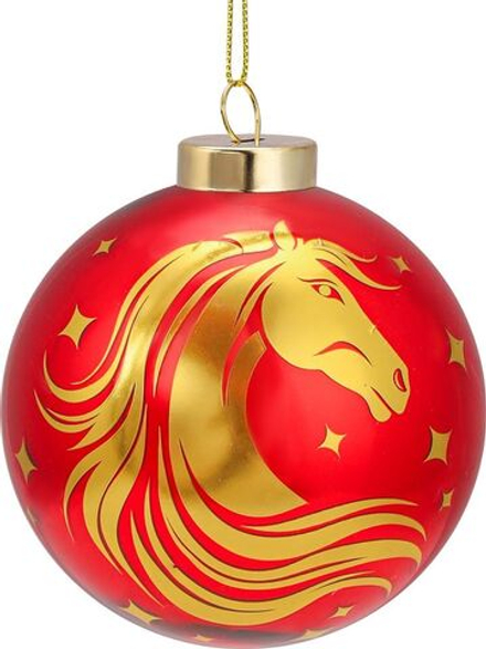 Ёлочный шар 8 см "Новогодняя лошадь" Символ года СТЕКЛО