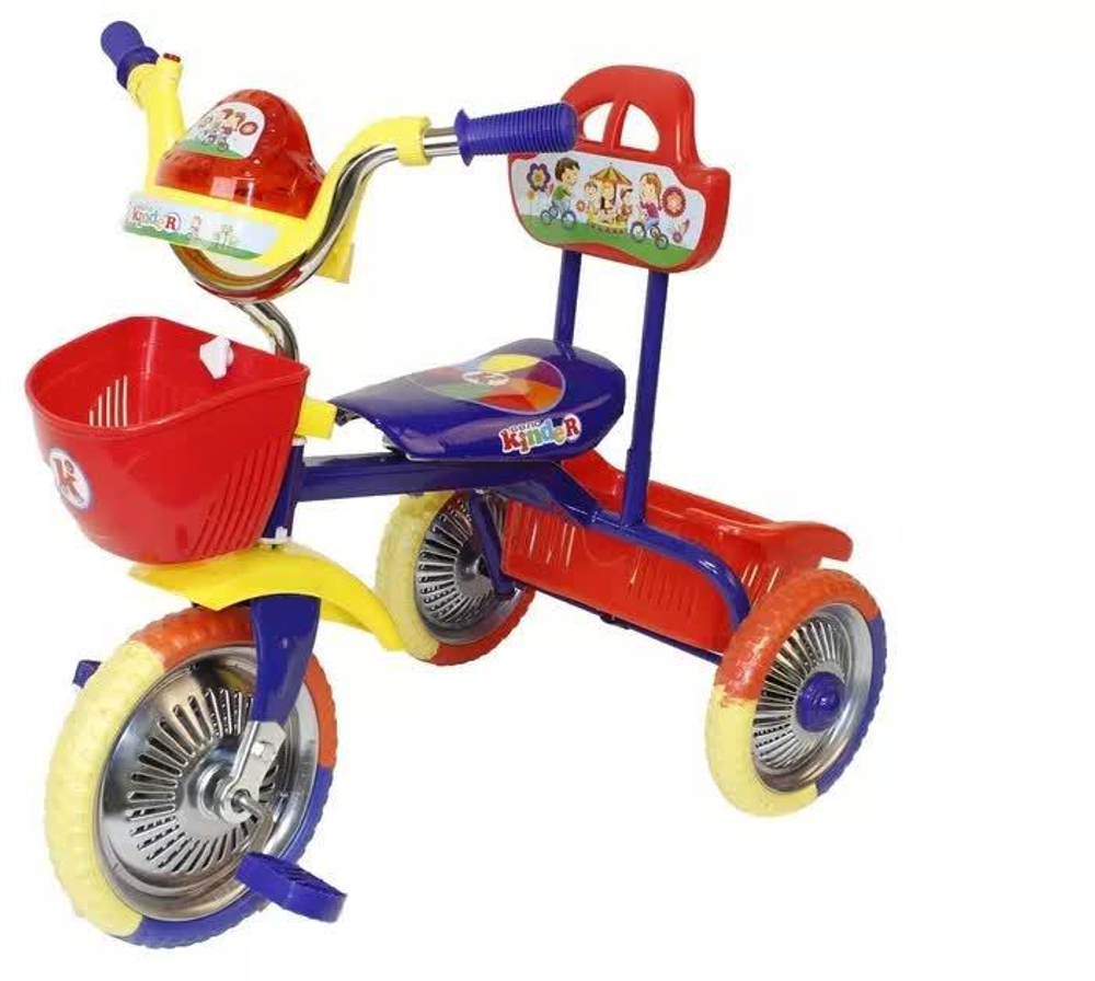 T002PM/Велосипед 3-колесный без ручки,свет+звук,пластм.сиденье,металлич.колеса,d10' и 8'