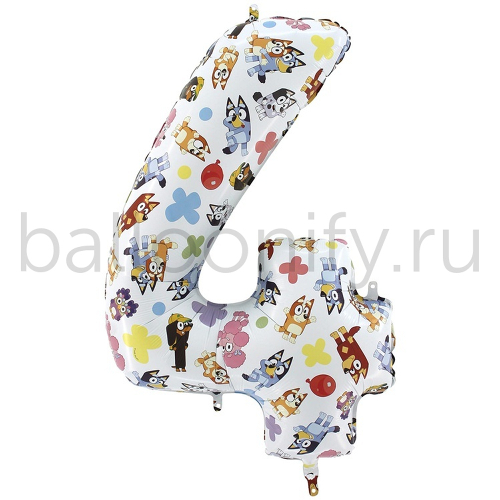 Шар ЦИФРА 4 Щенки Блу 26" 66 см