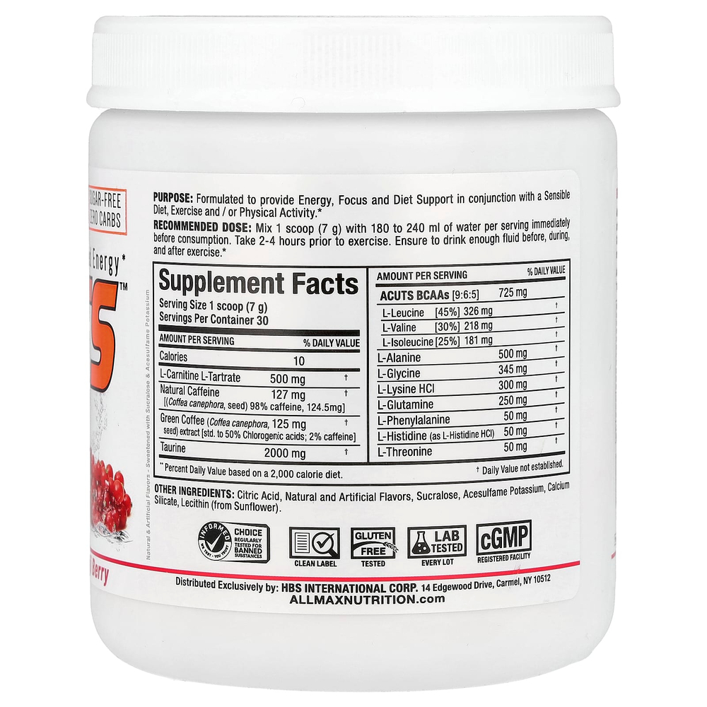 ALLMAX, ACUTS™, аминокислотная добавка, энергия, со вкусом ягод годжи, 210 г (7,4 унции)