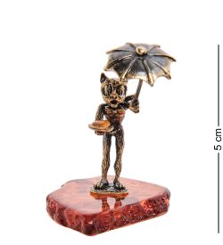 Народные промыслы AM-3148 Фигурка «Кот Официант» (латунь, янтарь)