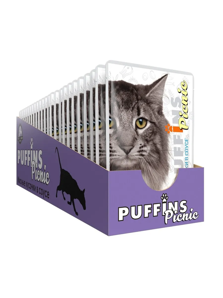 Puffins Picnic Влажный корм для кошек, рыбное ассорти в соусе, 26 шт x 85 г
