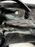 Женская плетеная сумка из натуральной винтажной кожи черного цвета