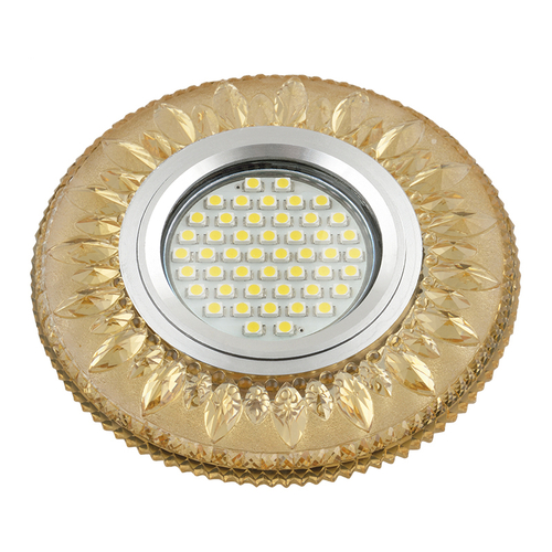 DLS-L141 GU5.3 GLASSY/GOLD Светильник декоративный встраиваемый, серия Luciole. Без лампы, цоколь GU5.3. Доп. светодиодная подсветка 3Вт. Стекло. Зерк