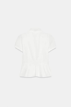 ZARA ТОП С КОРОТКИМИ РУКАВАМИ И ПУГОВИЦАМИ, БЕЛЫЙ