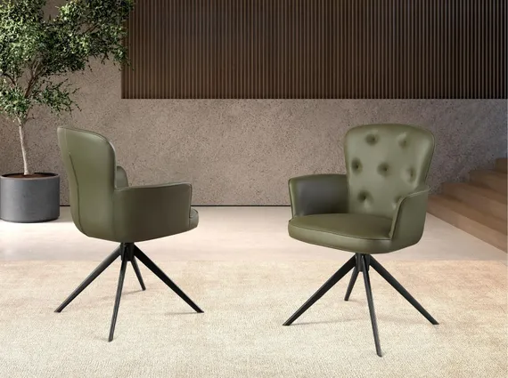 Вращающееся кресло 4192 из темно-зеленой экокожи