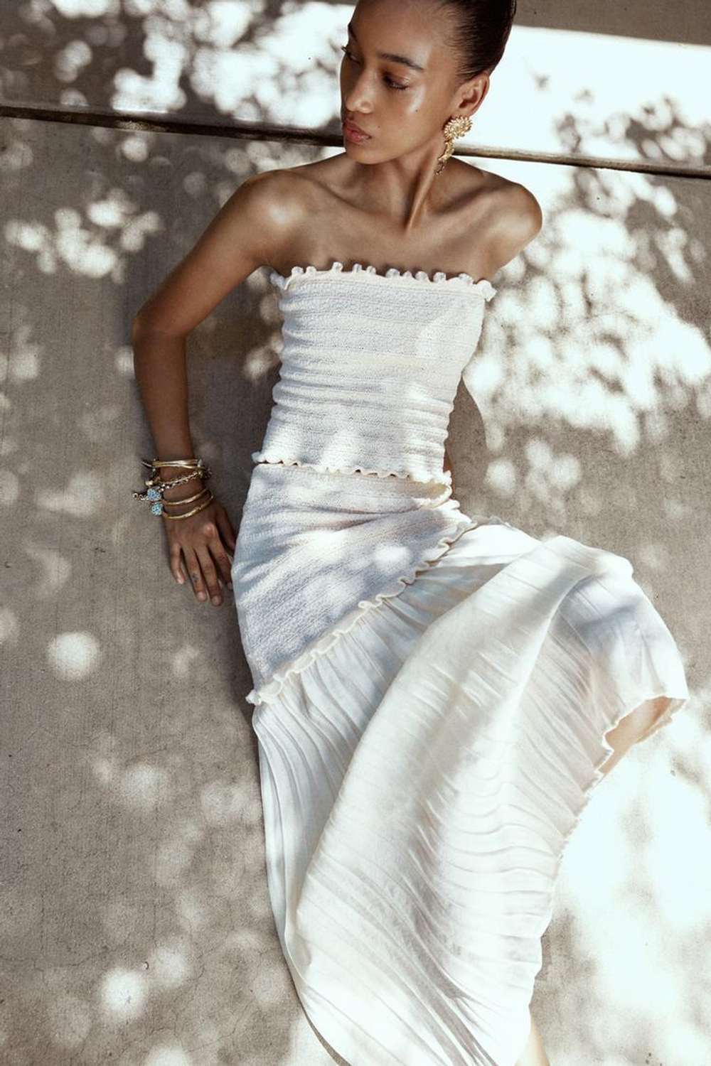 ZARA ТРИКОТАЖНАЯ ЮБКА С КОНТРАСТНЫМИ ДЕТАЛЯМИ, ЭКРЮ