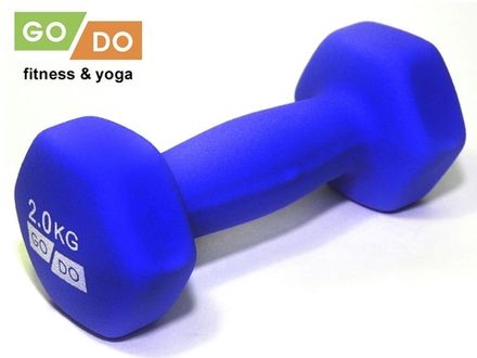 Гантель GO DO в виниловой матовой неопреновой оболочке.  Вес 2 кг.  (Синий)