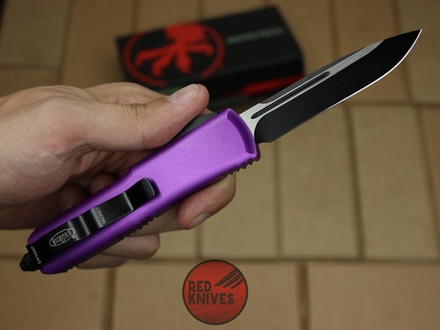 Нож Microtech UTX-85 S/E - фиолетовая рукоять, стандартный клинок, черный + запчасти RK-399