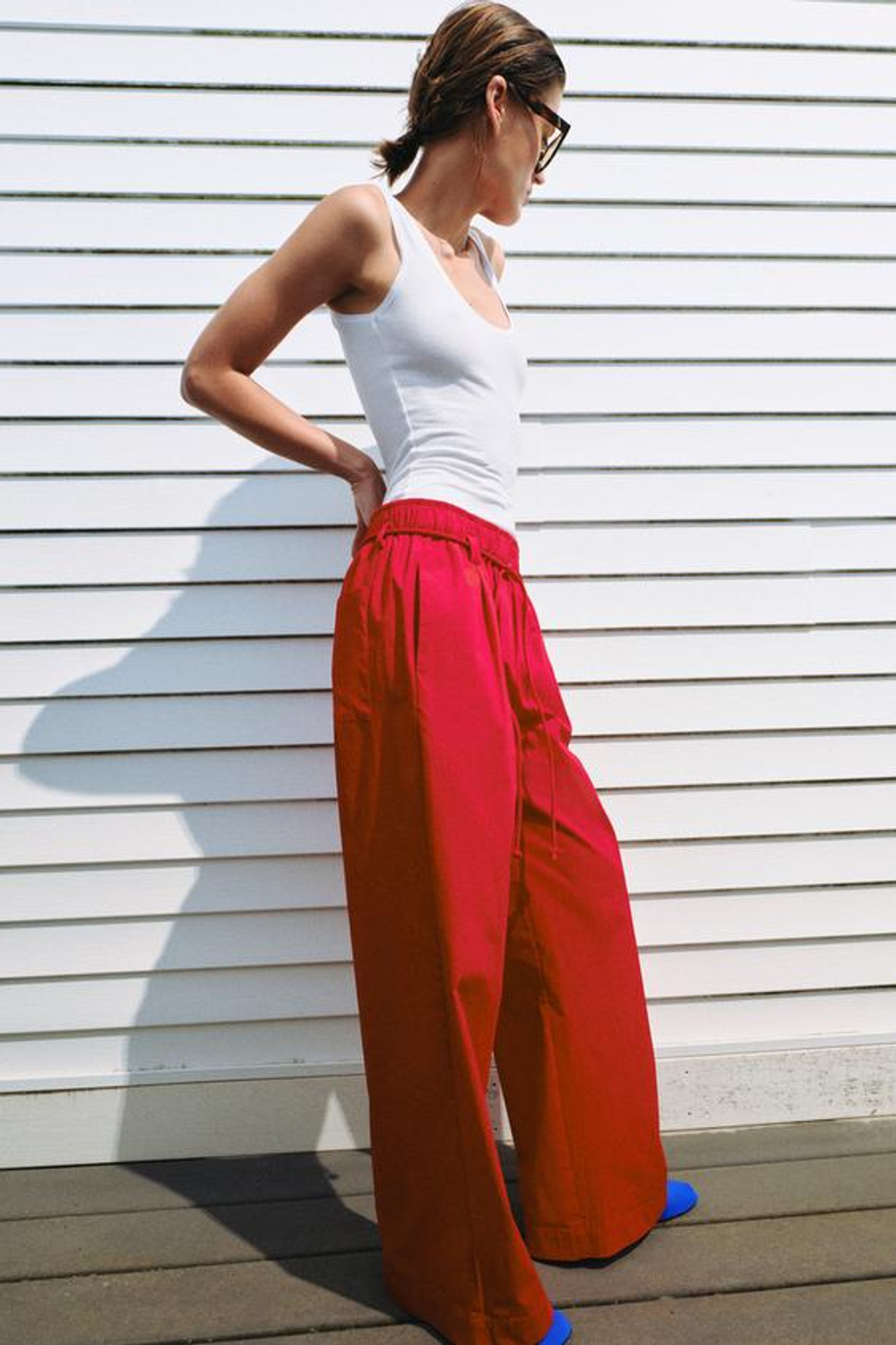 ZARA БРЮКИ ИЗ ПОПЛИНА — ZW COLLECTION, КРАСНЫЙ