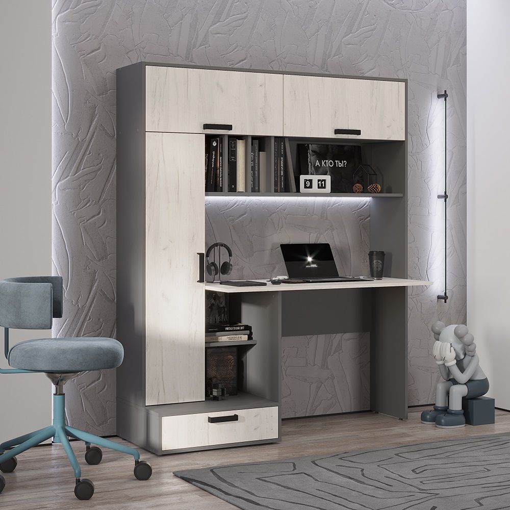 Стол письменный Техно графит/дуб крафт белый