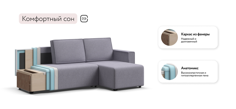 Угловой диван Норд лайт рогожка Мальмо платина(последний экземпляр)