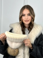 шапка ангора с меховым помпоном зимняя пушистая стильная