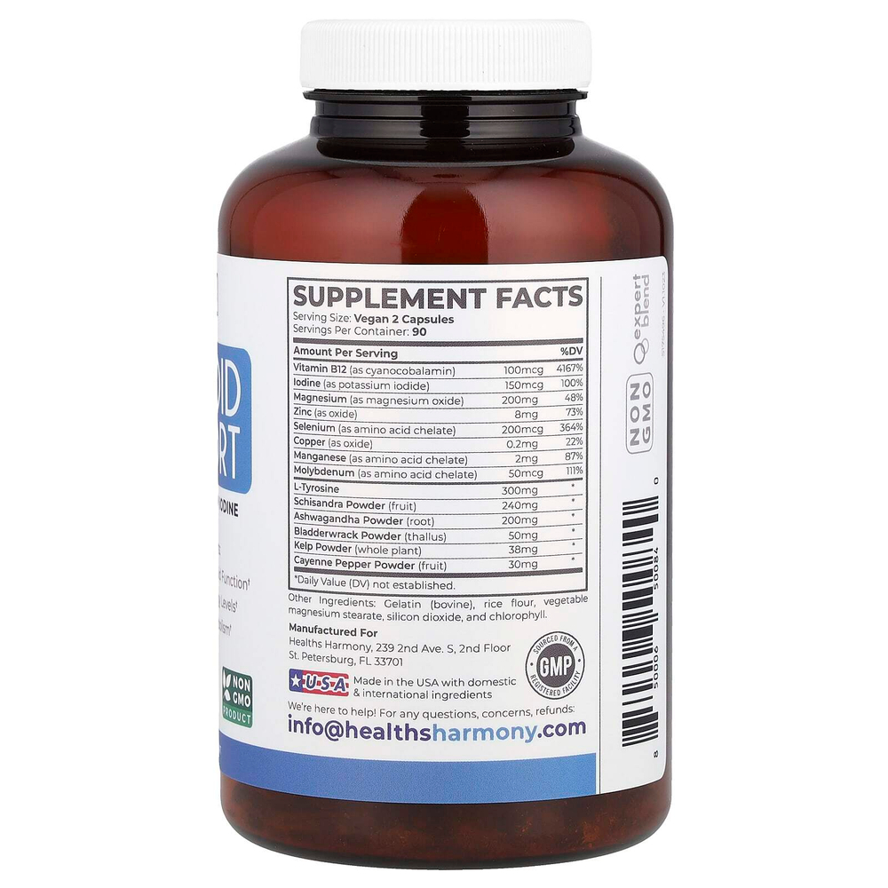 Healths Harmony, Поддержка щитовидной железы с йодом, 180 капсул
