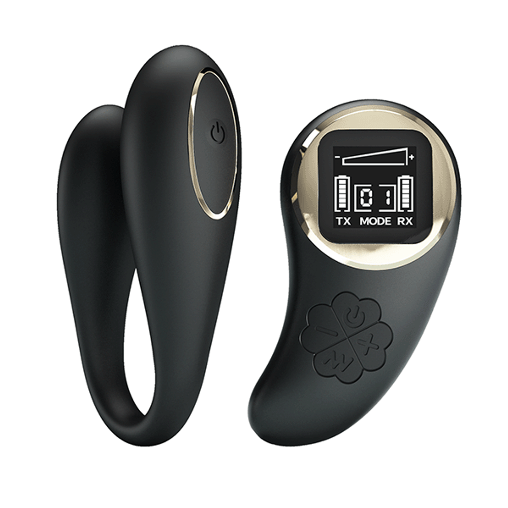 Черный носимый вибромассажер 9,5см для пар с пультом ДУ Pretty Love Nathan BI-014582W-LED