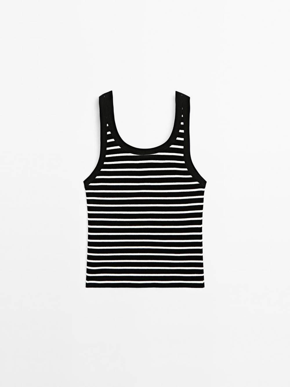 Massimo Dutti Топ на бретелях в полоску, черный