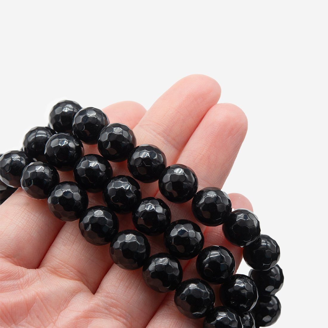 Черный агат натуральный, бусины в форме шара, микроогранка, 10мм