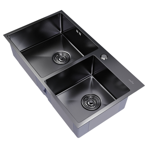 Мойка настол.монтаж 72х40 (3,0) 2-х ЧАШЕВАЯ вып 3 1/2  MIXLINE PRO 22см с сифоном (черный графит)
