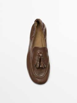 Massimo Dutti Кожаные лоферы с кисточками, коричневый