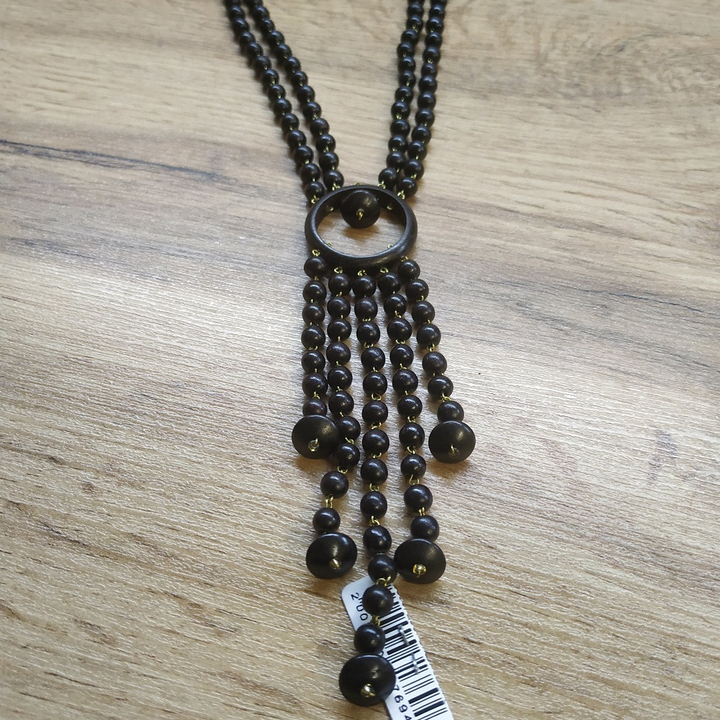 Колье 2 нити, 5 подвесов, дерево, цвет вишневый, 53 см