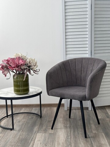 Стул М-City DISAUR Руна (Runa) поворотный на поворотный на 360 градусов, B28 Темнор-Серый, Велюр, Черный каркас