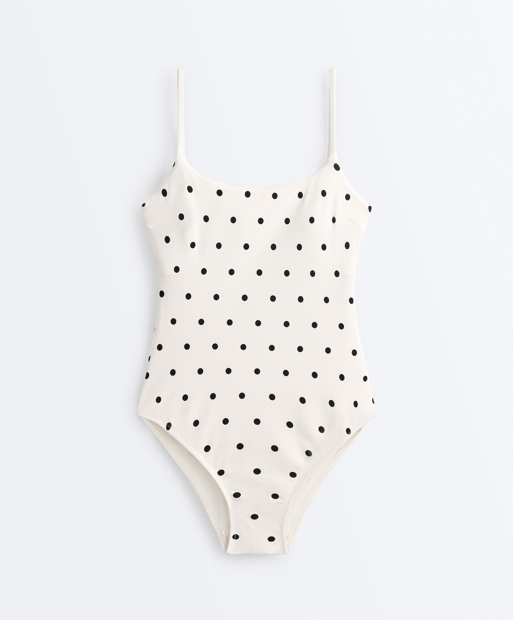 OYSHO Купальник с треугольными чашками, принтом в горошек, светлый экрю