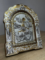 Георгий Победоносец, икона арочная с рамкой под стеклом, красное дерево 266х335