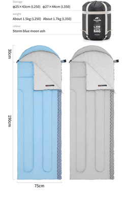Мешок спальный Naturehike Envelope Down L350, (190+30)х75 см, (левый) (ТК: +3°C), серый