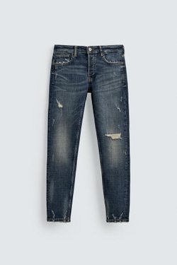 ZARA ДЖИНСЫ SKINNY FIT С РАЗРЕЗАМИ, СИНИЙ