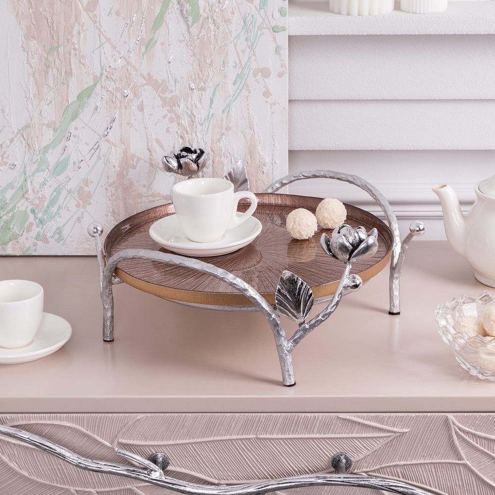 Фруктовница-конфетница Нимфея (поднос) Античное Серебро Шоколадный