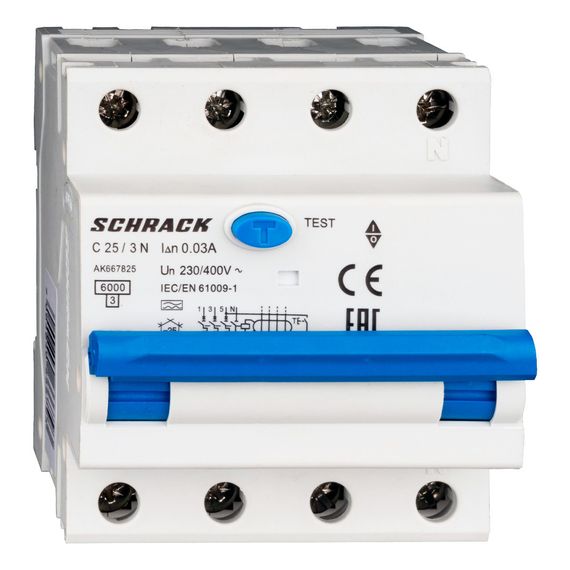 Дифавтомат Schrack Technik 3P+N C 25A 30mA тип A 6kA AK667825-- (АВДТ)