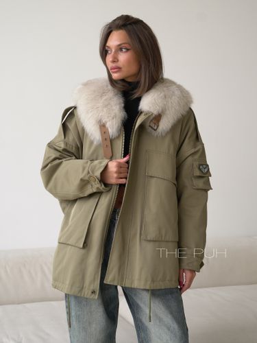 Хлопковая парка ARMY цвета хаки с серым мехом песца