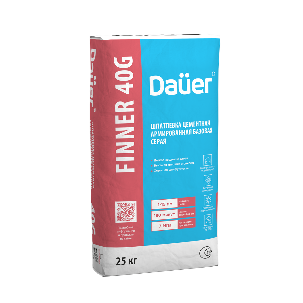 Dauer FINNER® 40G Шпатлевка цементная армированная базовая серая Dauer FINNER® 40G Шпатлевка цементная армированная базовая серая