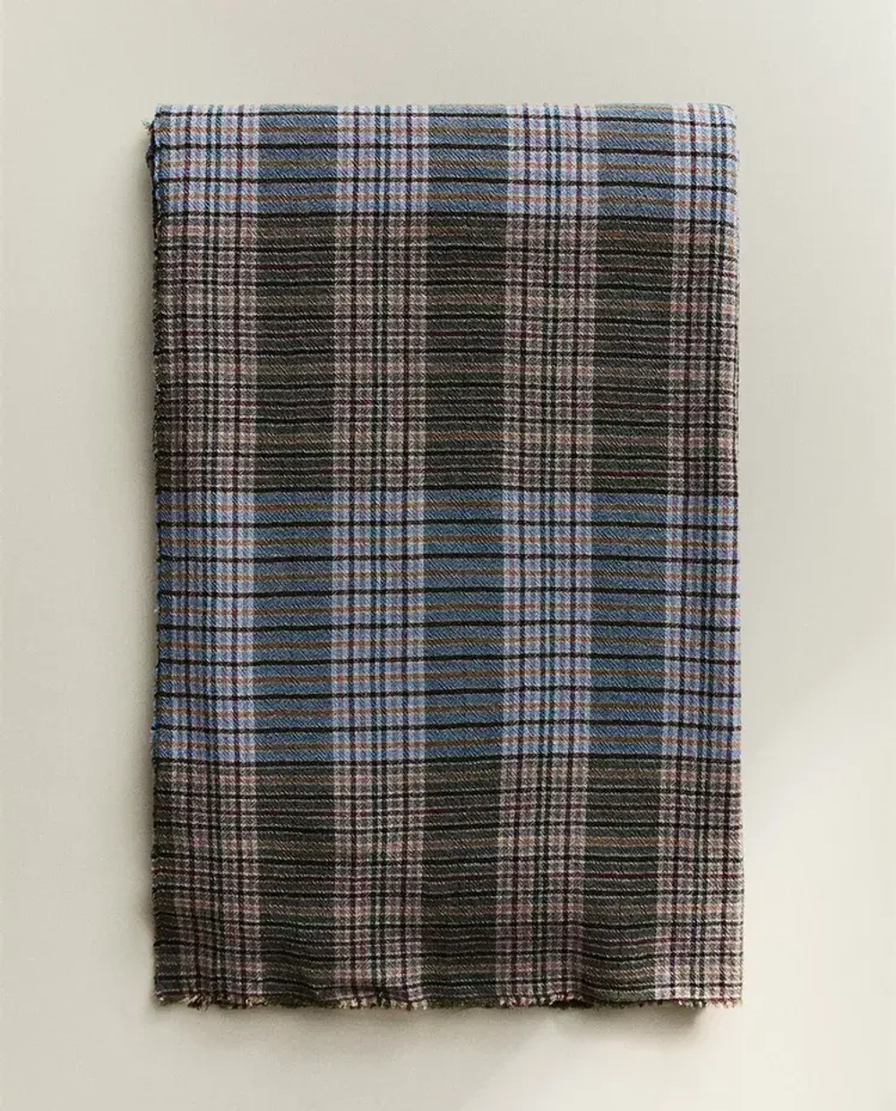 ZARA HOME ШЕРСТЯНОЙ ПЛЕД В КЛЕТКУ, ЗЕЛЕНЫЙ