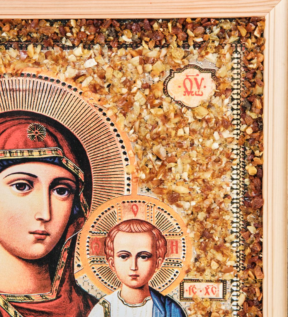 AMB-12/15 Икона Божией Матери «Смоленская» (с янтарной крошкой) 45х55см