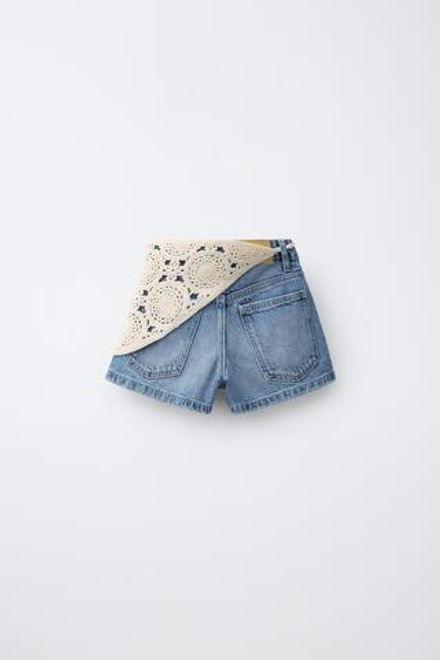 ZARA ДЖИНСОВЫЕ ШОРТЫ С БАНДАНОЙ, СИНИЙ