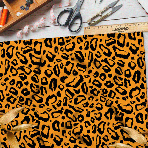 Ткань бифлекс оранжевый леопардный принт