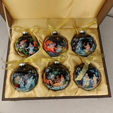 Сувенирный набор из 6-ти коллекционных ёлочных шаров " Сказки" с ручной росписью Палех