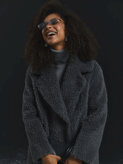 Шуба женская чебурашка тедди экомех, графитовая, SilverFox (арт. 1188-101)