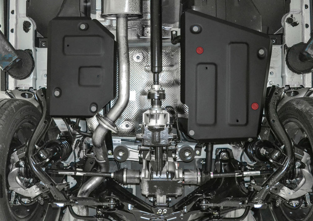 Защита топливного бака АвтоБроня для Haval F7 (V - 1.5T; 2.0T) 2019-2022 2022-н.в./Haval F7x (V - 1.5T; 2.0T) 2019-2022 2022-н.в., штампованная, сталь 1.5 мм, 2 части, с крепежом, 111.09416.1